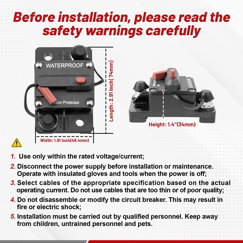 RED WOLF 50A Amp Circuit Breaker for Boat Trolling Motor
