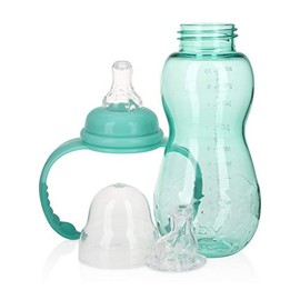 Nuby New 3 etapas Ultra Durable Tritan Grow with Me Botella sin derrames a taza, 10 onzas, color verde azulado