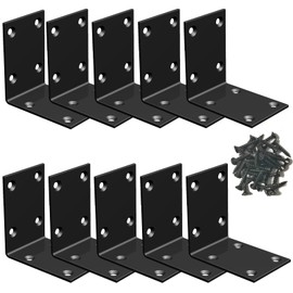 Black Stainless Steel Corner Bracket,Joint Right Angle Bracket,L Shape Heavy Duty Metal Corner Brace Shelf Supporter for Wood Aufuga (Black_2.8x2.8x2inch, 10)