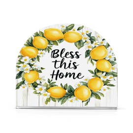 Summer Lemon Wreath Napkin Holder for Tables Paper Cocktail Napkin Holders for Kitchen Dinning,Acrylic Dinner Napkin Dispenser for Restaurant Home Decor Bar Accessories 1 Pack