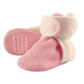 Hudson Baby Unisex-Baby Cozy Fleece Booties Slipper Sock, Light Pink Cream, 6-12 Months