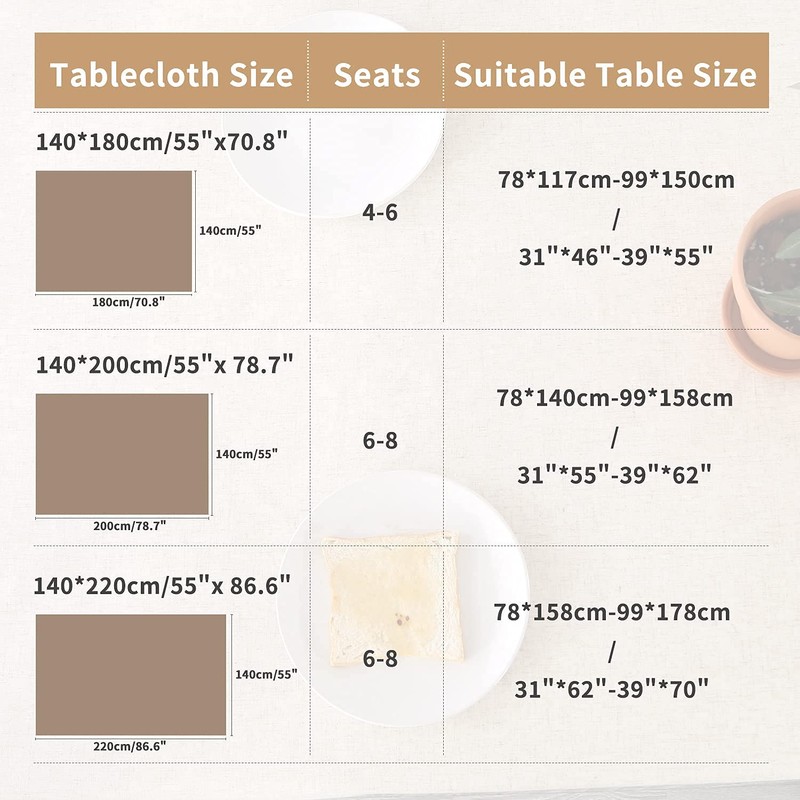 SUCHDECO Beige Lienen Rectangular Tablecloth Washable Kitchen Tablecloth for Birthday