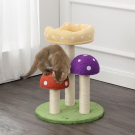 THE LICKER STORE CTR1001A Pixie 22.5" 3-Tier Cottage Sisal Mushroom Cat Tree with Scratching Posts, Napping Perch, and Dangling Bell Toy, Multi