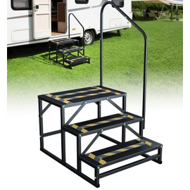 Altyostar RV Steps with Handrail Heavy-Duty 3 Step Camper Entry Step Stairs for 5th Wheel RVs Outdoor Camping Travel Trailers Motorhome Mobile Home Porch Hot Tub Spa Portable Step