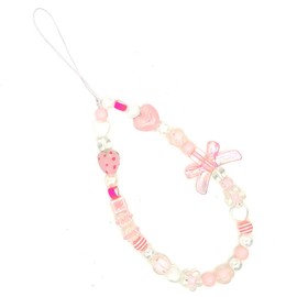 Sopopal Beaded Phone Strap Cute Pink Phone Charms Aesthetic Kawaii Bracelet Wrist Strap Lanyard String for Women (Multi Pink)