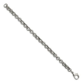 The Black Bow Men's 7mm Stainless Steel Textured Rolo Chain Bracelet, 8.25 Inch