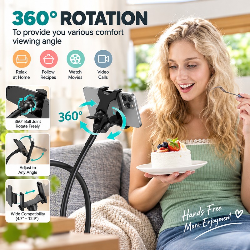 Flexible Long Arm Phone Holder for Hands-Free Viewing – Adjustable