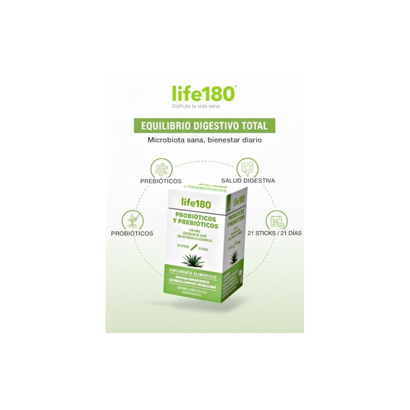 Life180 Probióticos y Prebióticos con Inulina de Agave, Sin Sabor,