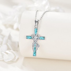 ONEFINITY Turquoise Cross Necklace 925 Sterling Silver Nurse Cross Pendant Necklaces Stethoscope Cross Necklace Religious Jewellery Nurse Doctor Graduation Gift for Medical Student