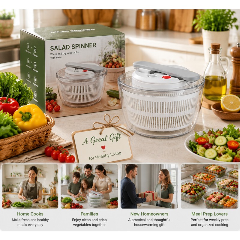 Manual Salad Spinner for Washing & Drying Vegetables – Compact