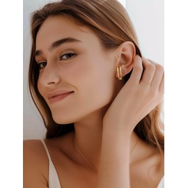 FOCALOOK Double Earrings Silver 925 Women's C Shaped Earrings Stud Earrings Silver Wrap Stud Earrings Piercing Ear Earrings Silver Jewellery, Yellow Gold, No Gemstone