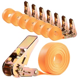 AGT Tie Down Straps One-Piece: Set of 8 6 m Ratchet Tie Down Straps 800 kg DIN EN 12195-2 Certified (Ratchet Lashing Strap One Piece, Load Securing Truck, Rope)