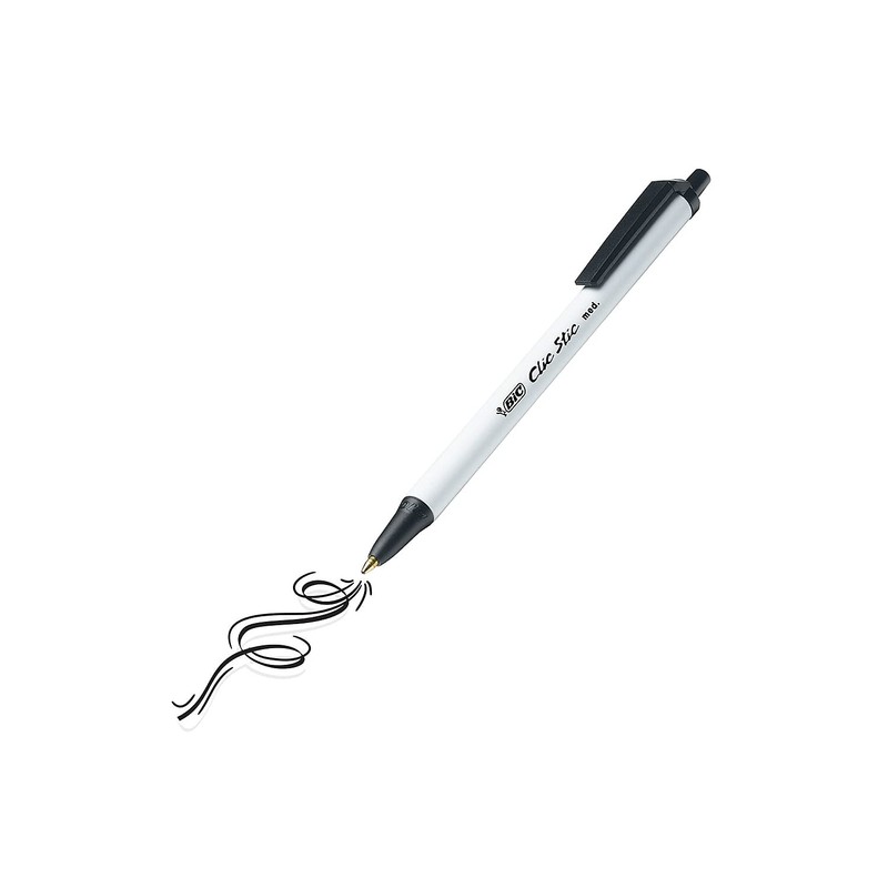 BIC Clic Stic Black Retractable Ballpoint Pens, Medium Point (1.0mm),
