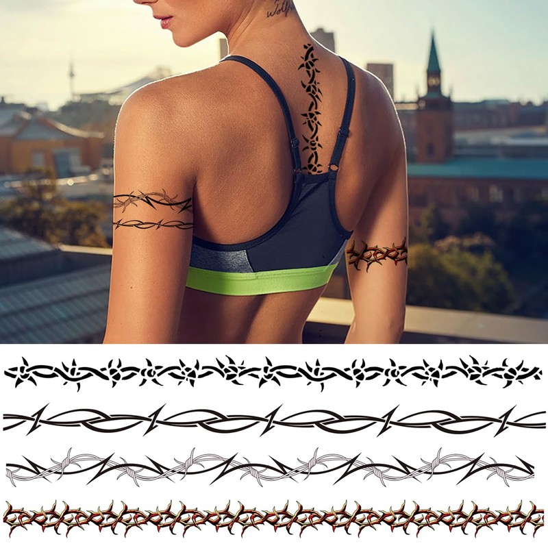 9-Sheet Variety Pack of Large Barbed Wire Temporary Tattoos, Long