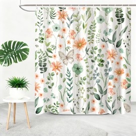 Watercolor Butterfly Wildflower Floral Shower Curtain Bathroom Decor 72x72"