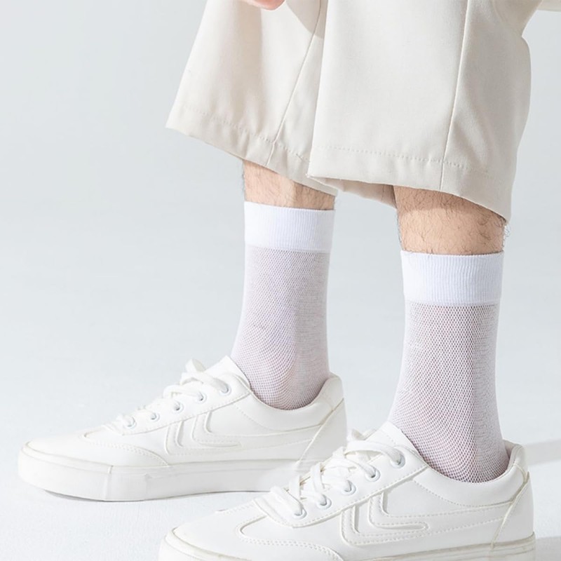 FQZMQBQ Men's Summer Business Socks, Black, White, Mesh, Solid, Thin,