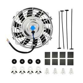 7 Inch Chrome Slim Push Pull Electric Radiator Cooling Fan Universal High Performance 12V 80W Motor with Fan Mounting Kit