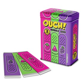 Ouch Bubble Gum Variety Pack, Watermelon, Strawberry, Grape Flavors, 21 Pieces, Metal Tin, '90s Retro Candy