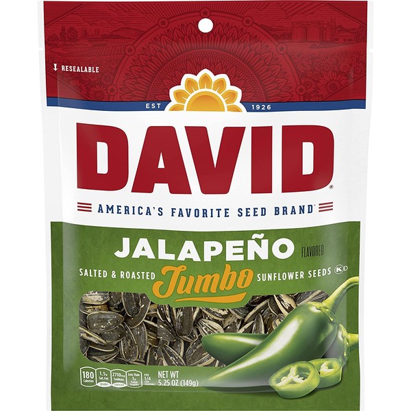 David Seeds, Jumbo Sunflower Jalapeno Hot Salsa Flavor, 5.25-Ounce Bag (Pack of 12)