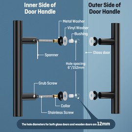 Ranbo Matte Black 6" (CTC) Back to Back Shower Door Handle, 10" Length, Heavy Duty 1mm 304 Stainless Steel Pull, Fits 1/4"-1/2" Glass Doors & 1-3/8"-2-3/16" Barn Doors