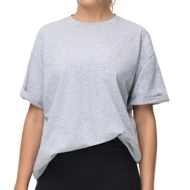 THE GYM PEOPLE Women's Casual Oversized T-Shirts Summer Crewneck Short Sleeve Workout Basic Tee Tops Heather Grey
