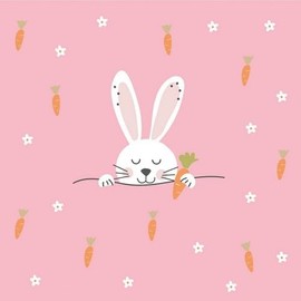 20 Napkins Easter Bunny on Pink with Carrot and Flowers 33 cm
