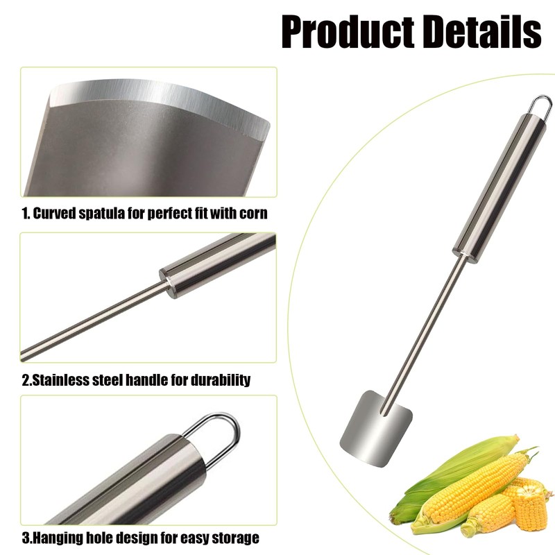2024 New 2Pcs Long Handle Stainless Steel Corn Stripping Tool,