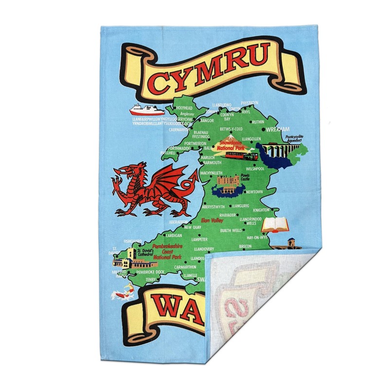 Elgate Welsh Wales Map Tea Towel Souvenir Gift Cymru Rhyl