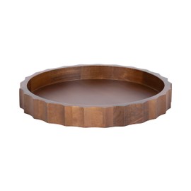 Kate and Laurel Lissi Decorative Round Tray with Wavy Design, 15 Inch Diameter, Walnut Brown, Mid-Century Modern Scalloped Circle Serving Tray for Coffee Table, Ottoman, or Entryway Decor