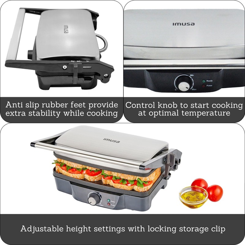 IMUSA Stainless Steel Panini Press Electric with Adjustable Temperature Settings