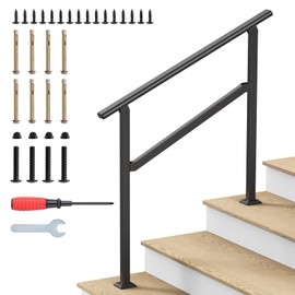 DOVOV Hand Rails for Outdoor Steps, 3 Steps Wrought Iron Handrails for Outdoor Steps, Stair Railing for Porch, Home, Garden, Indoor, Staircase Handrails for Wooden, Cement, Brick, Marble