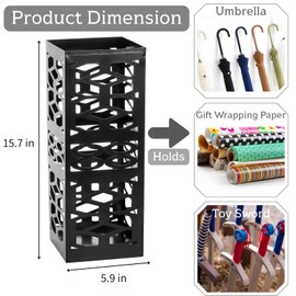 ZENFUN Metal Umbrella Holder Stand for Entryway, Square Umbrella Organizer, Walking Sticks Storage Bin Freestanding for Home, Office, Hotel, Black, 5.9 x 5.9 x 15.7 Inches
