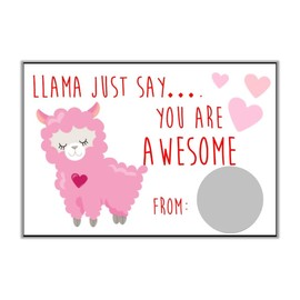 Llama Valentine's Day Scratch Off Card for Kids, DIY Scratch Off Valentines Day Card, Class Valentine, Pack of 24 Cards with Envelopes