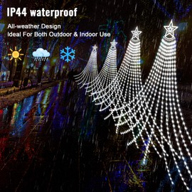 Christmas Decorations Waterfall Lights Outdoor, 26.25FT 906 LED Christmas Star String Light wth 8 Lighting Modes, Remote Control Hanging Tree Lights for Holiday Xmas Tree Patio Yard Decor, Cold White