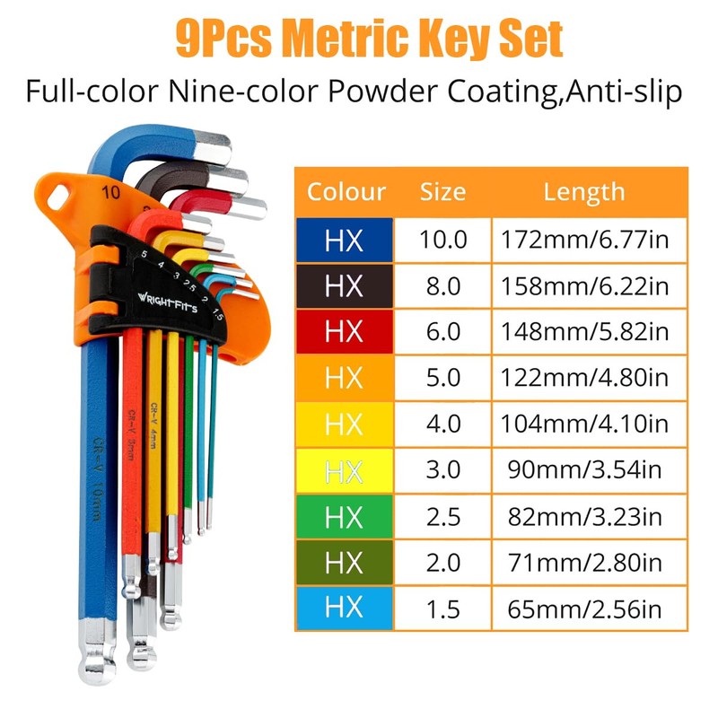 WrightFits Allen Key Set | 9 Pieces Diamond Cut Metric