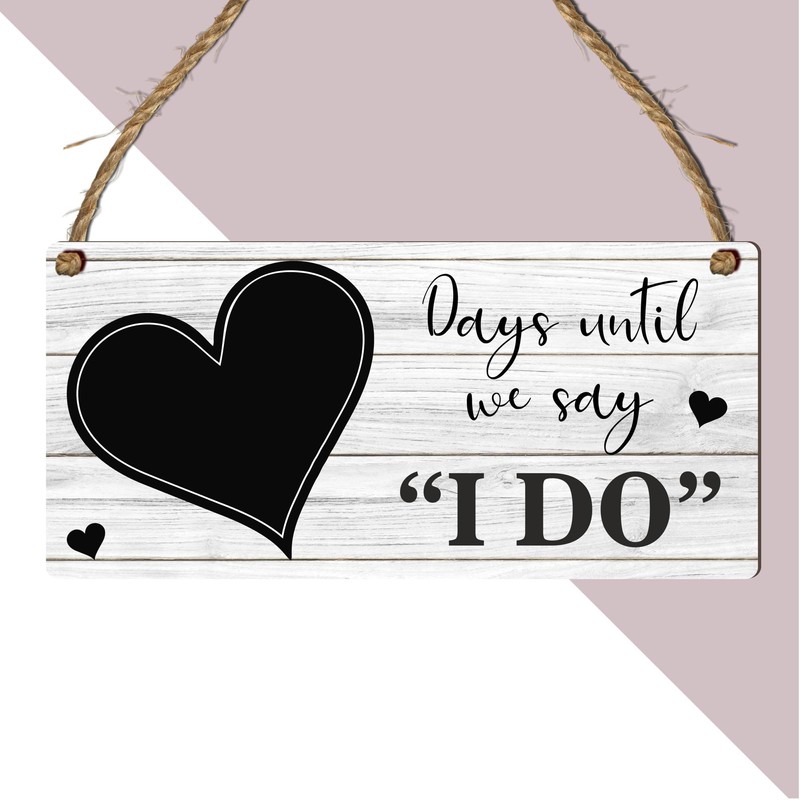 Countdown Wedding Plaque with Rustic Chalkboard/Whiteboard Heart Design - Keepsake