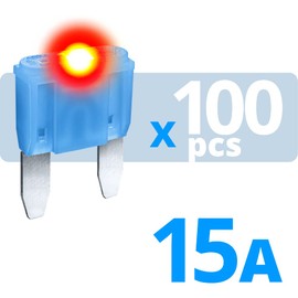 CARAX Glow Fuse – Premium Fuse Mini Blade – 15A Kit 100 pcs – Glow When Blown LED Automotive Fuse – Smart Auto Glow Fuse Easy Identification – 100 pcs