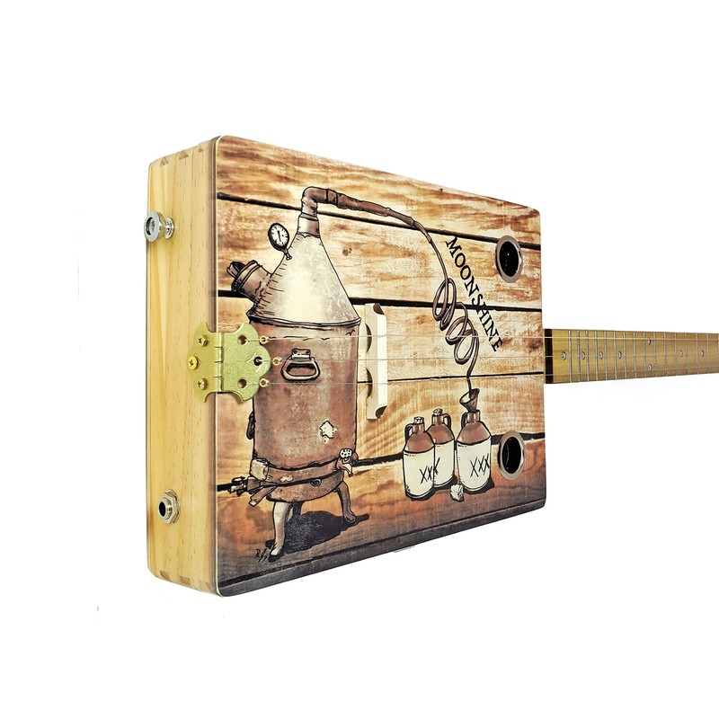 "The Moonshiner" 3-string Illustrated Cigar Box Guitar - Beautiful Original
