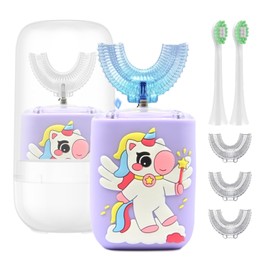 Geacker Kids Electric Toothbrush, U Shaped Toothbrush Kids Sonic Automatic Brush with Cup 5 Brush Head 6 Sonic Clean Modes IPX7 Waterproof Unicorn Design Rechargeable Smart Timer for Children 2-7