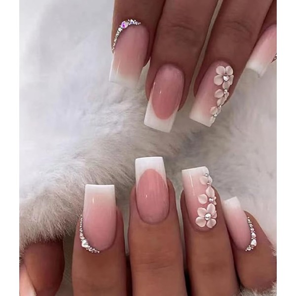 24PCS Short Pink Glitter Marble Press On Nails with Jelly