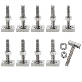10 Set Roof Rack Bolts, M8x30mm Stainless Steel T Slot Bolts Track Bolts with Nut Washer Square Sliding Blocks for Roof Rack Cross Bars, Kayak, Ski, Bike, Awning, Solar Panel