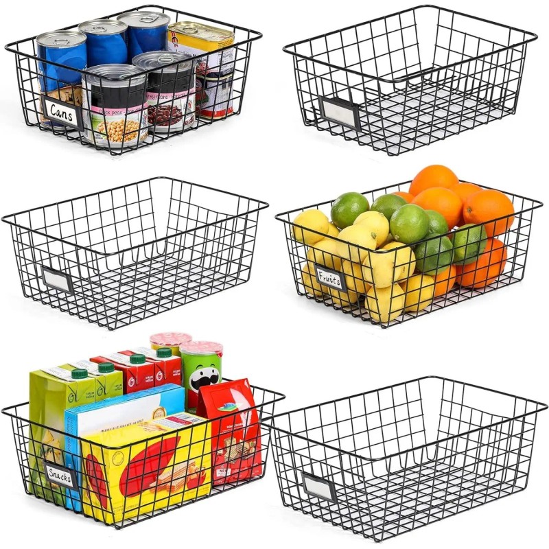 6 Pack Wire Baskets for Kitchen Pantry Organization and Storage
