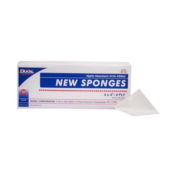 Dukal Sponge, Non Woven, Non Sterile, 4" x 4", 4-Ply, White (Pack of 2000)