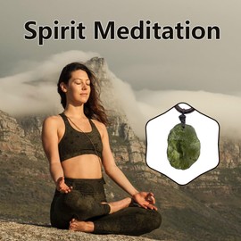 BOLFFU BOLFFU Moldavite Crystal Necklace,Raw Czech Meteorite Tektite Stone Healing Crystal Necklace,Green,Irregular Shape