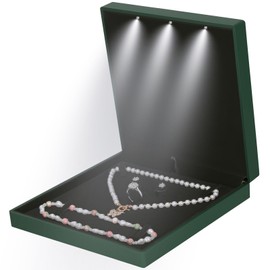Large Velvet Jewelry Set Gift Box, Necklace Box With LED Light, Elegant Velvet Gift Box For Bracelet Necklace Earring Ring (Green)