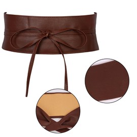 JJDreams Ladies Leather Waist Belt Bowknot Wide Wrap Belt PU Leather Cinch Waist Belt Retro Tie Belt,M-Curry