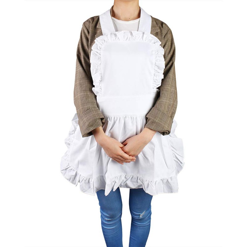 Nikou Ruffle Cooking Apron Women's Kitchen Apron Short White Adjustable