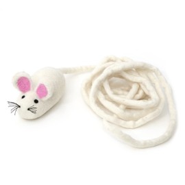Glaciart One Felt Mouse Cat Toy – Soft Fuzzy Enrichment 100% Natural Wool Toy - Interactive Catnip Play Cat Toy Set - Safe for Pets, Non-AZO Colored Dyes - 100” Long