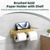 APLusee Brushed Gold Double Toilet Paper Holder with Shelf, Heavy