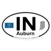 US Decal, Inc. Auburn, Indiana Oval Sticker with State Flag